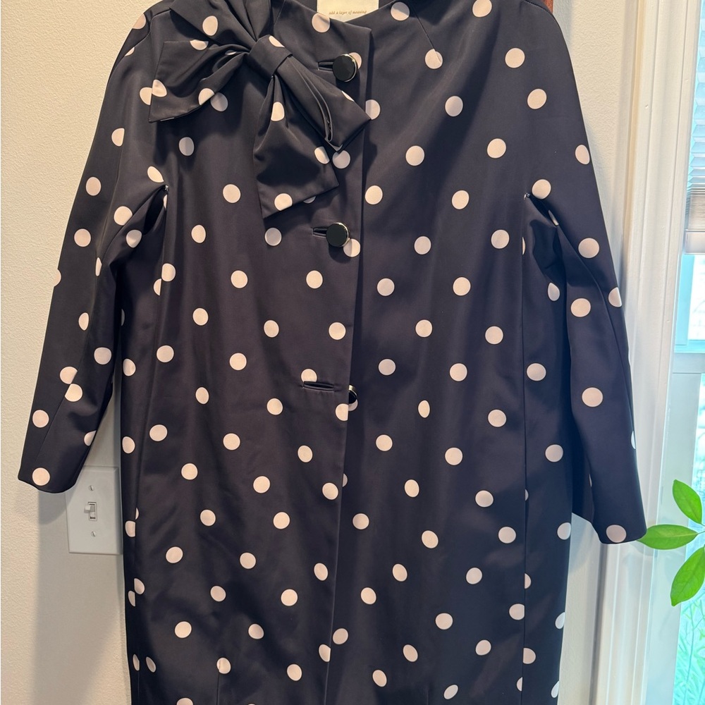 kate spade Black and Cream Polka Dot Raincoat with Bow Detail